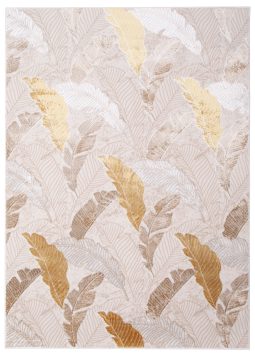 Vloerkleed Crystal Gold Bruin Beige Bladeren 3D Effect