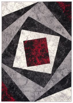 Vloerkleed Dream Geometrisch Grijs Rood Vierkanten