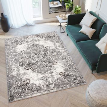 Vloerkleed Valley Grijs Vintage Gebloemd Rozet