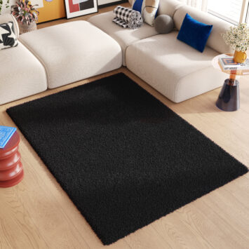 Vloerkleed Essence Shaggy Effen Zwart