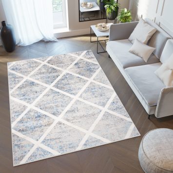 Vloerkleed Valley Grijs Blauw Geometrisch Geruit
