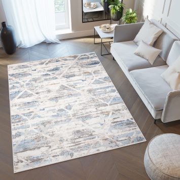 Vloerkleed Valley Grijs Blauw Geometrisch Gewreven