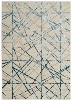 Vloerkleed Crystal Blue Beige Abstracte Lijnen 3D Effect