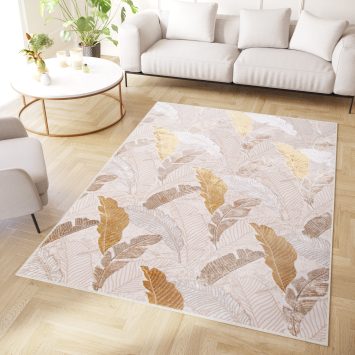 Vloerkleed Crystal Gold Bruin Beige Bladeren 3D Effect
