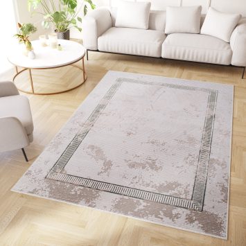 Vloerkleed Crystal Groen Beige Frame Gevlekt 3D Effect