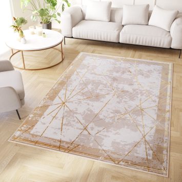 Vloerkleed Crystal Gold Beige Frame Geometrisch 3D Effect