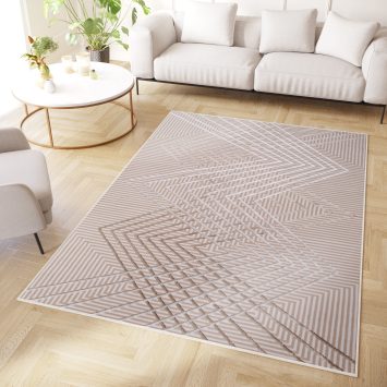 Vloerkleed Crystal Beige Bruin Zigzag Geometrisch 3D Effect