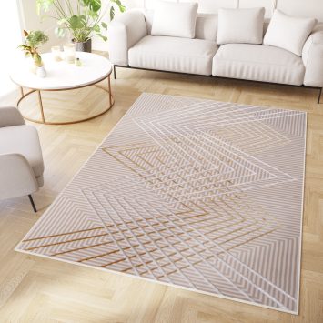 Vloerkleed Crystal Gold Beige ZigZag Geometrisch 3D Effect