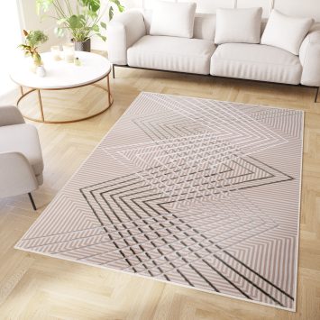 Vloerkleed Crystal Groen Beige ZigZag Geometrisch 3D Effect