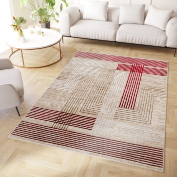 Vloerkleed Crystal Red Beige Cream Strepen 3D Effect