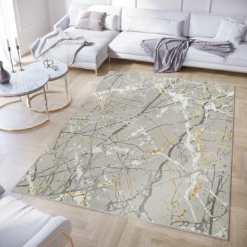 Vloerkleed Crystal Grijs Gold Abstract Marmer 3D Effect