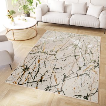 Vloerkleed Crystal Groen Creme Abstract Marmer 3D Effect