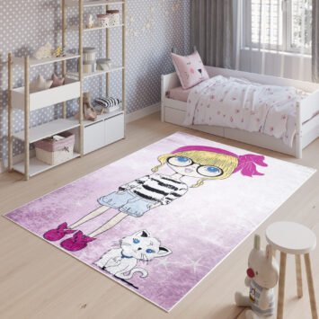 Vloerkleed Emma Kinderkamer Roze Meisje Poes