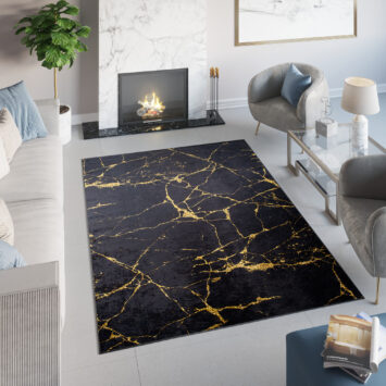 Vloerkleed Toscana Glamour Zwart Gouden Marmer