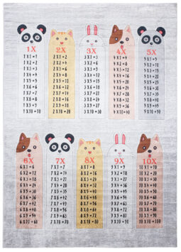 Vloerkleed Emma Grijs Dieren Tafel van Vermenigvuldiging
