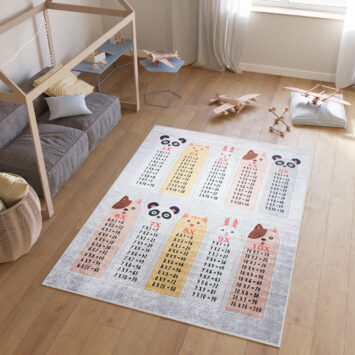 Vloerkleed Emma Grijs Dieren Tafel van Vermenigvuldiging