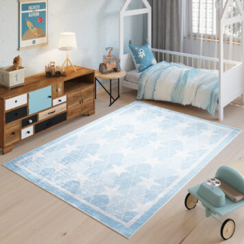 Vloerkleed Emma Antislip Wasbaar Blauw Sterren