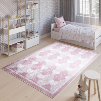 Vloerkleed Emma Antislip Wasbaar Roze Harten