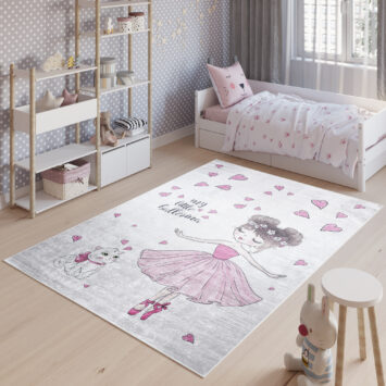 Vloerkleed Emma Kinderkamer Roze Ballerina Poes Antislip