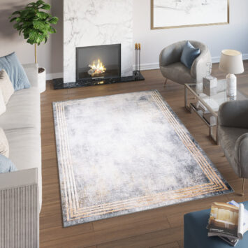 Vloerkleed Toscana Gewreven Grijs Gouden Frames