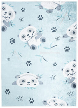 Vloerkleed Emma Antislip Wasbaar Blauw Grijs Panda's