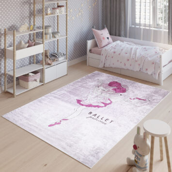 Vloerkleed Emma Kinderkamer Roze Meisje Ballerina Antislip