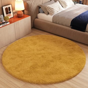 Vloerkleed Essence Rond Shaggy Monochroom Mosterd
