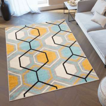 Vloerkleed Lazur Grijs Geel Blauw Geometrisch Kubus