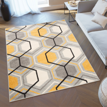 Vloerkleed Lazur Grijs Geel Creme Geometrisch Kubus