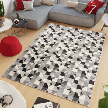 Vloerkleed Lazur Grijs Geometrisch Vierkanten Cirkels