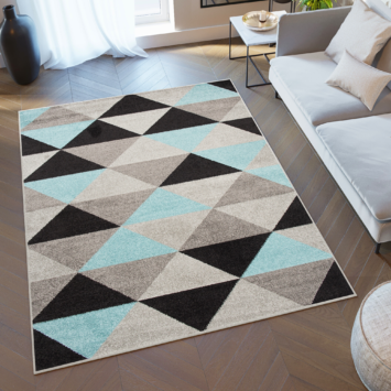 Vloerkleed Lazur Grijs Turquoise Geometrisch Driehoeken