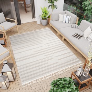 Vloerkleed Timber Indoor Outdoor Beige Gestreept Kwastjes