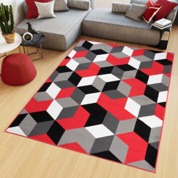 Vloerkleed Maya Grijs Rood Kubussen