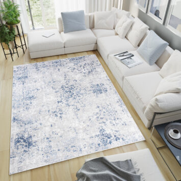 Vloerkleed Sky Blauw Grijs Frame Ornamenten