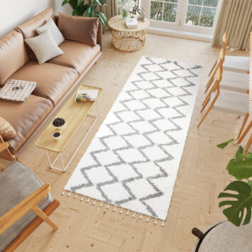 Tapijt Loper Boho met Franjes Zigzag Hoogpolig
