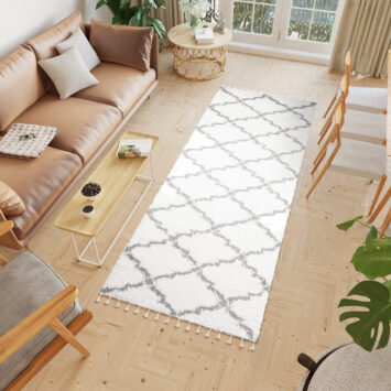 Tapijt Loper Boho met Franjes Creme Trellis Hoogpolig