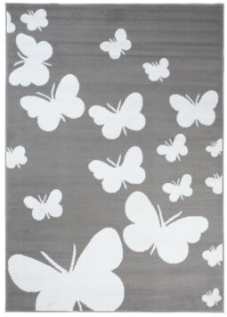 Vloerkleed Luxury Grijs Wit Vlinders Kindertapijt