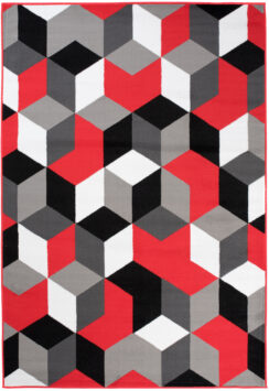 Vloerkleed Maya Grijs Rood Kubussen