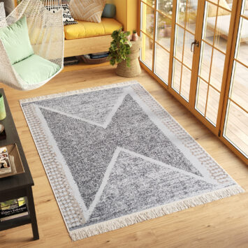 Vloerkleed Azteca Katoen Grijs Beige met Franjes