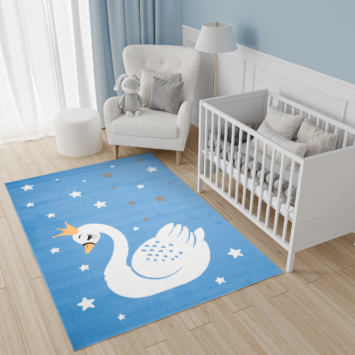 Vloerkleed Jolly Zwaan Sterren Blauw Trendy Woonsfeer