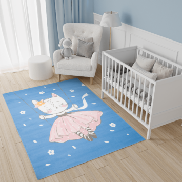 Vloerkleed Jolly Kat Blauw Bloemen Trendy Woonsfeer