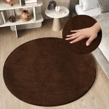 Vloerkleed Cuddle Rond Antislip Bruin Hoogpolig