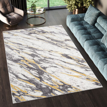 Vloerkleed Shine Grijs Goudkleur Marmer Abstract 3D-Effect