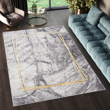 Vloerkleed Shine Grijs Goudkleur Modern Frame 3D-Effect