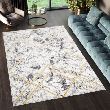 Vloerkleed Shine Geometrisch Grijs Goudkleur Lijnen 3D-Effect