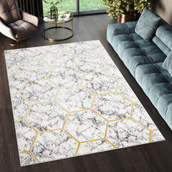 Vloerkleed Shine Grijs Goudkleur Geometrisch Zeshoek 3D-Effect