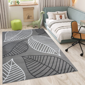 Vloerkleed Luxury Grijs Wit Bladeren Kindertapijt