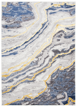 Vloerkleed Shine Grijs Blauw Goud Golven Lijnen Abstract