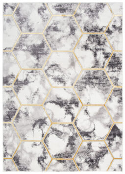 Vloerkleed Shine Grijs Goudkleur Zeshoek Geometrisch 3D-Effect