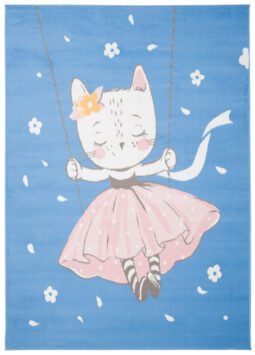 Vloerkleed Jolly Kat Blauw Bloemen Trendy Woonsfeer